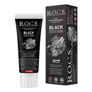 Паста зубная Black Star, отбеливающая, черная, 74г., R.O.C.S., Россия
